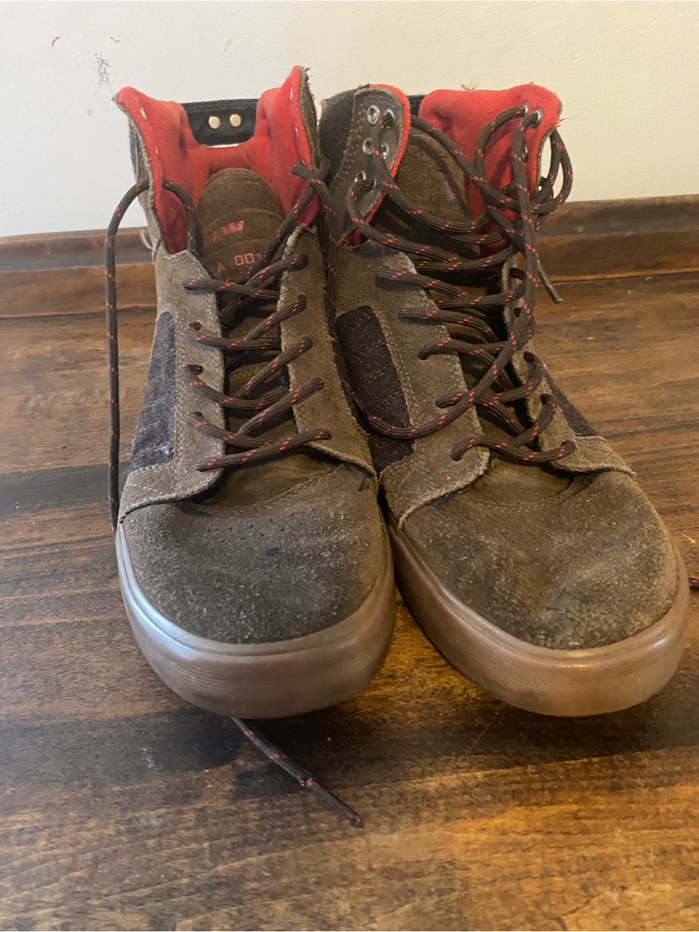 Supra Men's Brown High Top Sneakers with Red Accents